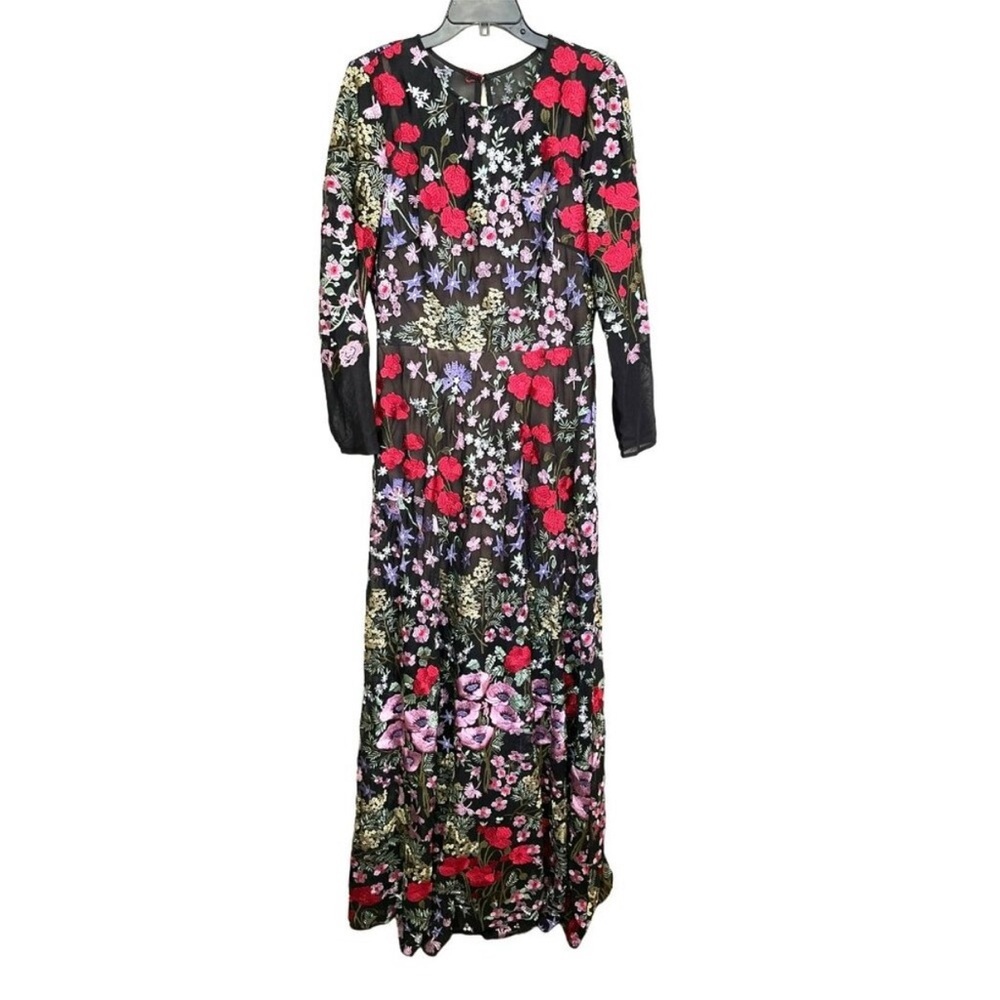 Dress the Population Black Label Maxi Dress Ava Floral-Embroidered Gown Size XL